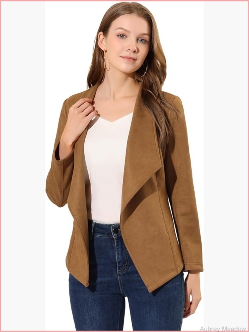 Faux Suede Jacket Lapel Draped Open Front Cardigan Blazer
